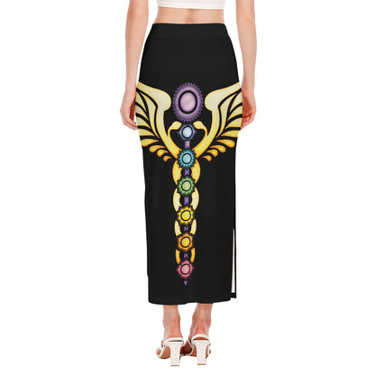 The Seven Chakras Caduceus Print Side Slit Maxi Skirt