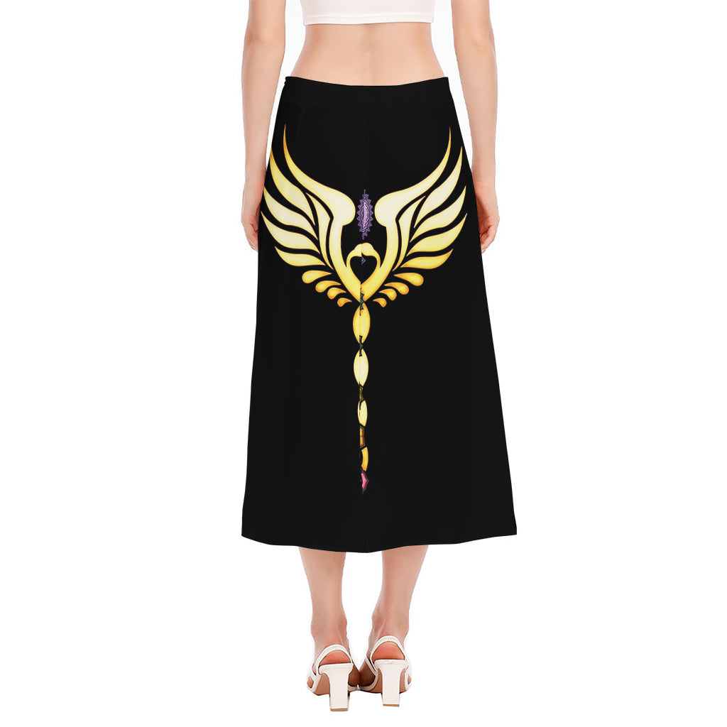 The Seven Chakras Caduceus Print Side Slit Midi Skirt