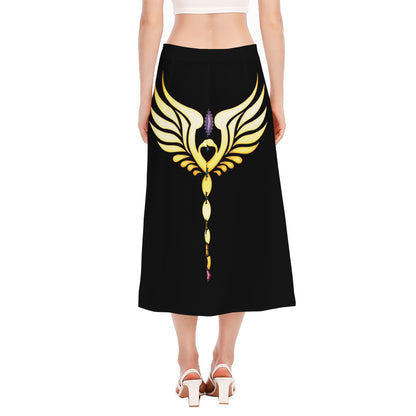 The Seven Chakras Caduceus Print Side Slit Midi Skirt