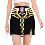 The Seven Chakras Caduceus Print Side Slit Mini Skirt