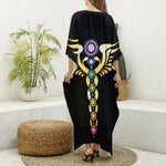 The Seven Chakras Caduceus Print Silk V-Neck Kaftan Dress