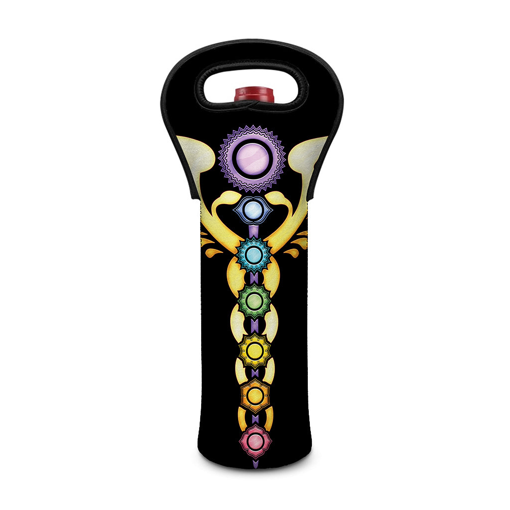 The Seven Chakras Caduceus Print Single Neoprene Wine Tote