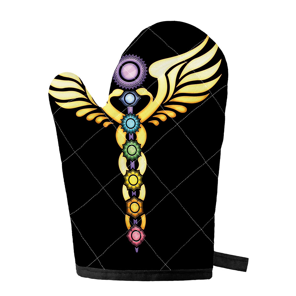 The Seven Chakras Caduceus Print Single Oven Mitt