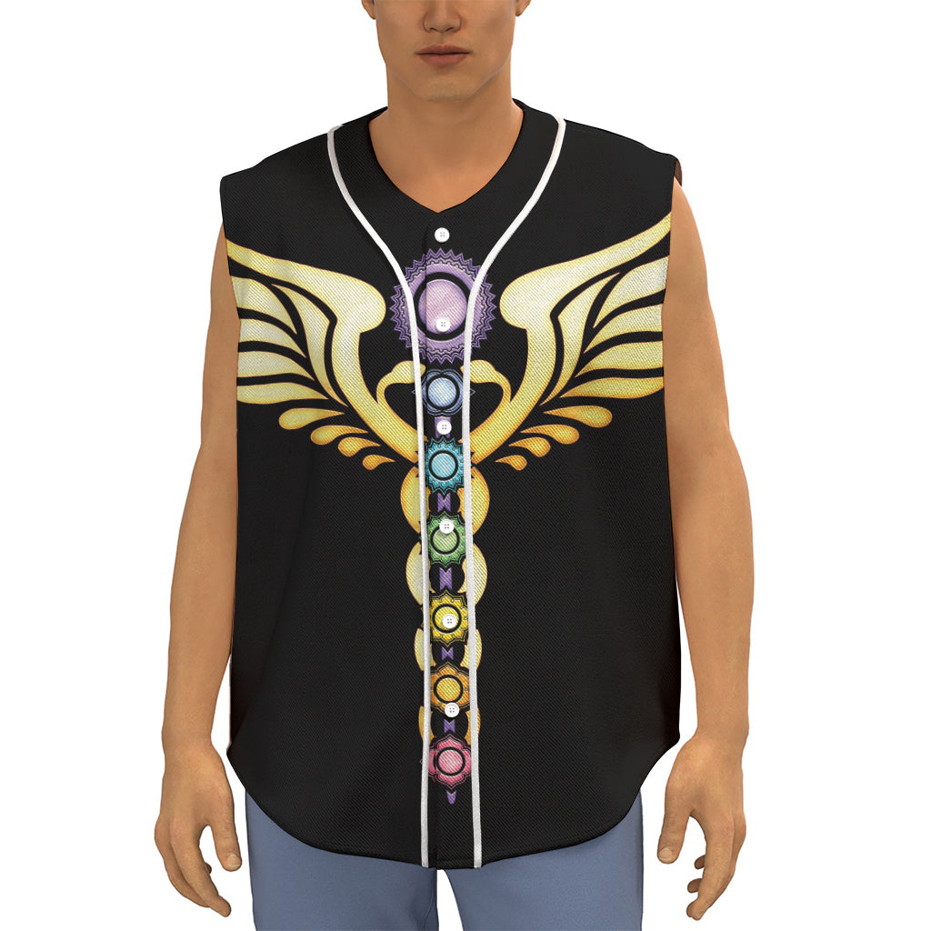 The Seven Chakras Caduceus Print Sleeveless Baseball Jersey