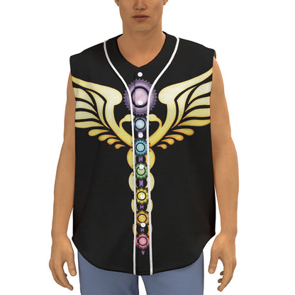 The Seven Chakras Caduceus Print Sleeveless Baseball Jersey