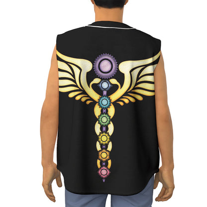 The Seven Chakras Caduceus Print Sleeveless Baseball Jersey