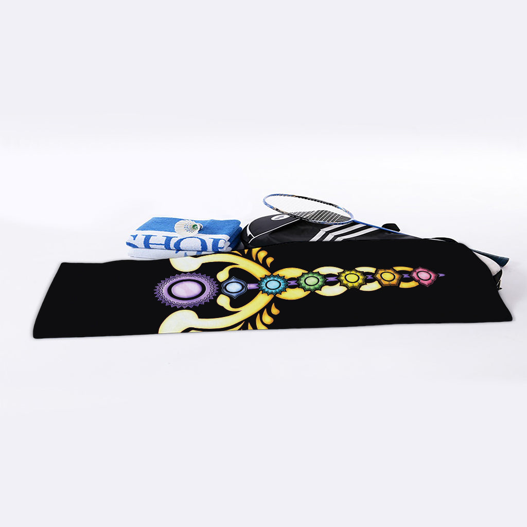 The Seven Chakras Caduceus Print Sports Towel