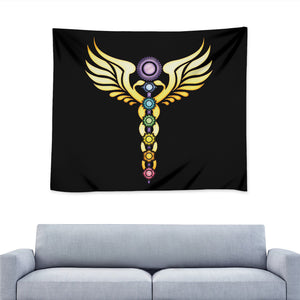 The Seven Chakras Caduceus Print Tapestry