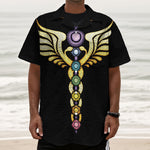 The Seven Chakras Caduceus Print Textured Short Sleeve Shirt
