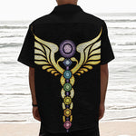 The Seven Chakras Caduceus Print Textured Short Sleeve Shirt