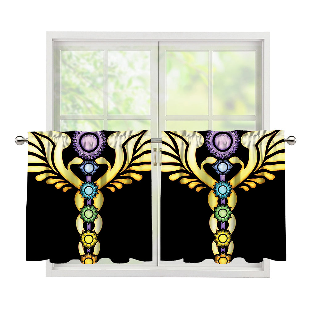 The Seven Chakras Caduceus Print Tier Curtains