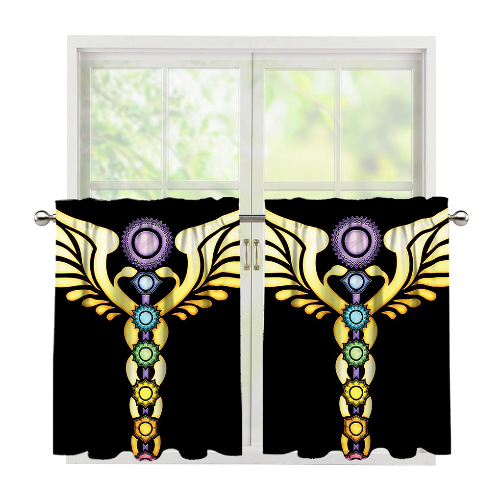 The Seven Chakras Caduceus Print Tier Curtains