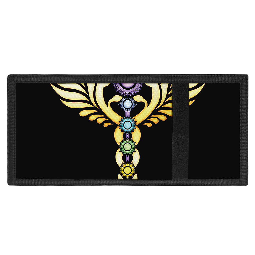 The Seven Chakras Caduceus Print Trifold Wallet