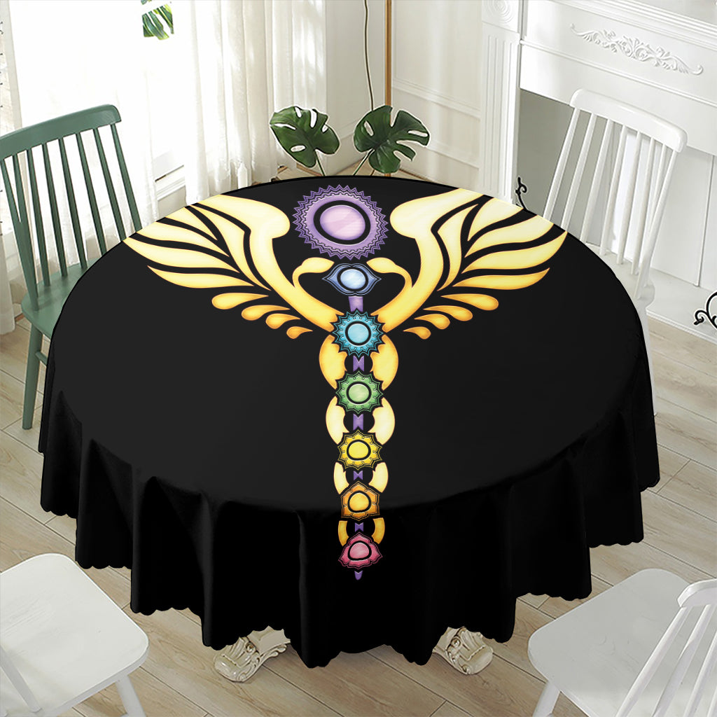 The Seven Chakras Caduceus Print Waterproof Round Tablecloth