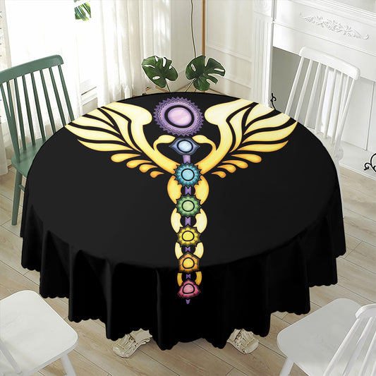 The Seven Chakras Caduceus Print Waterproof Round Tablecloth