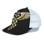The Seven Chakras Caduceus Print White Mesh Trucker Cap