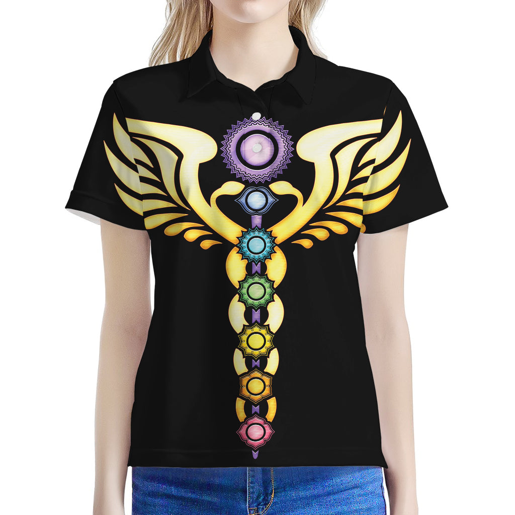 The Seven Chakras Caduceus Print Women's Polo Shirt