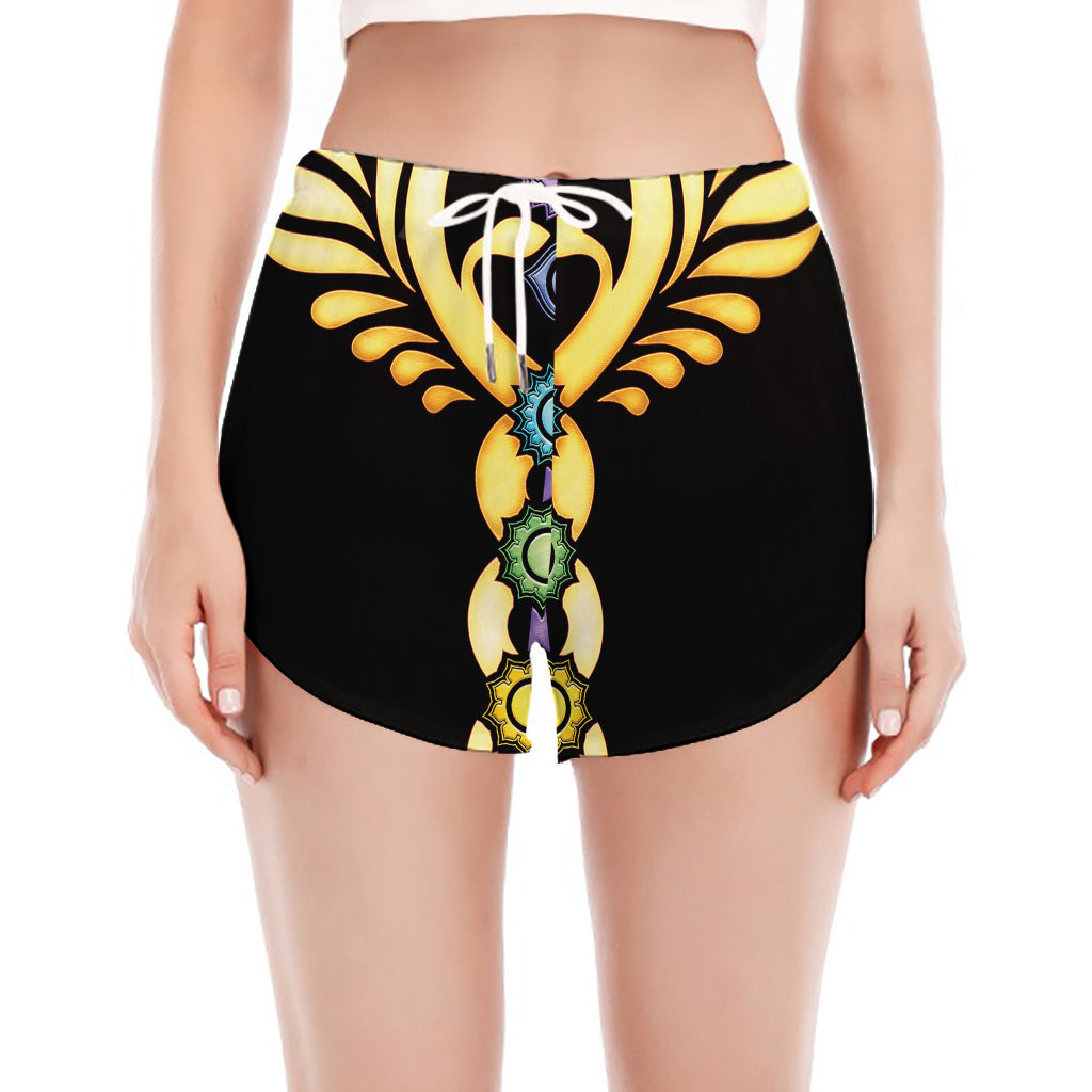 The Seven Chakras Caduceus Print Women's Split Running Shorts