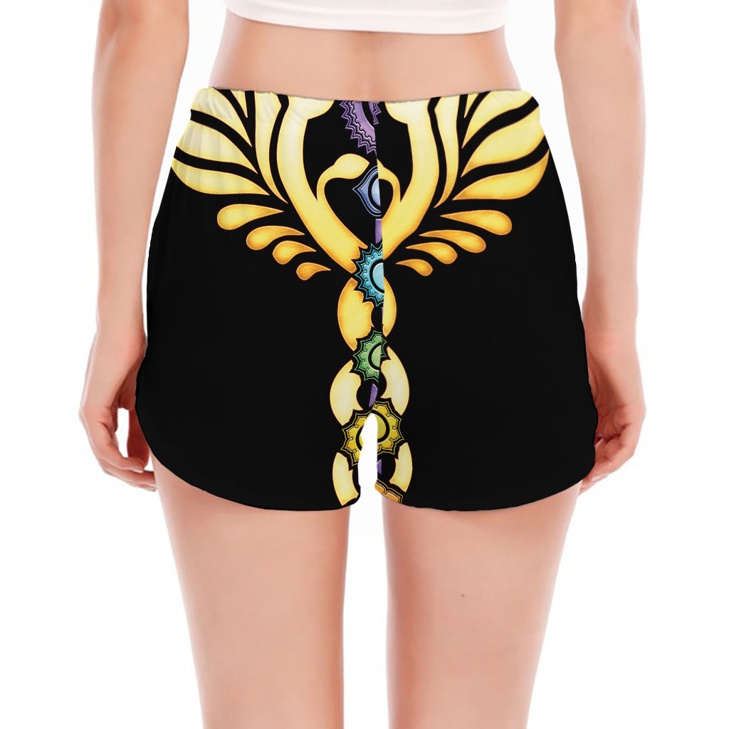 The Seven Chakras Caduceus Print Women's Split Running Shorts