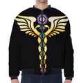 The Seven Chakras Caduceus Print Zip Sleeve Bomber Jacket