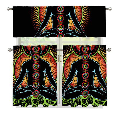 The Seven Chakras Print 3 Piece Kitchen Curtains