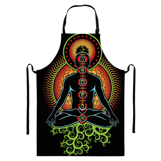The Seven Chakras Print Bib Apron With Pocket