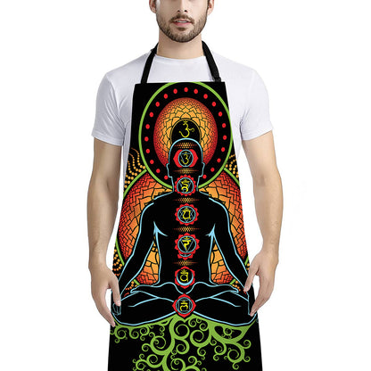 The Seven Chakras Print Bib Apron With Pocket