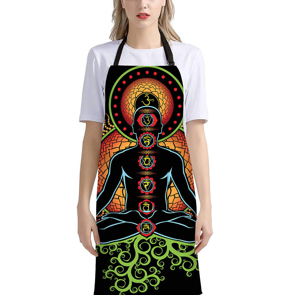 The Seven Chakras Print Bib Apron With Pocket