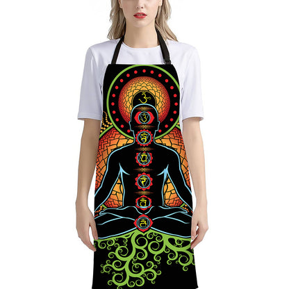 The Seven Chakras Print Bib Apron With Pocket