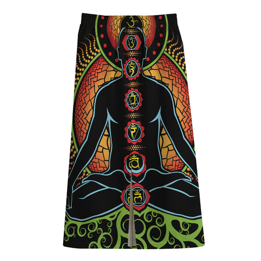 The Seven Chakras Print Cotton Front Slit Maxi Skirt