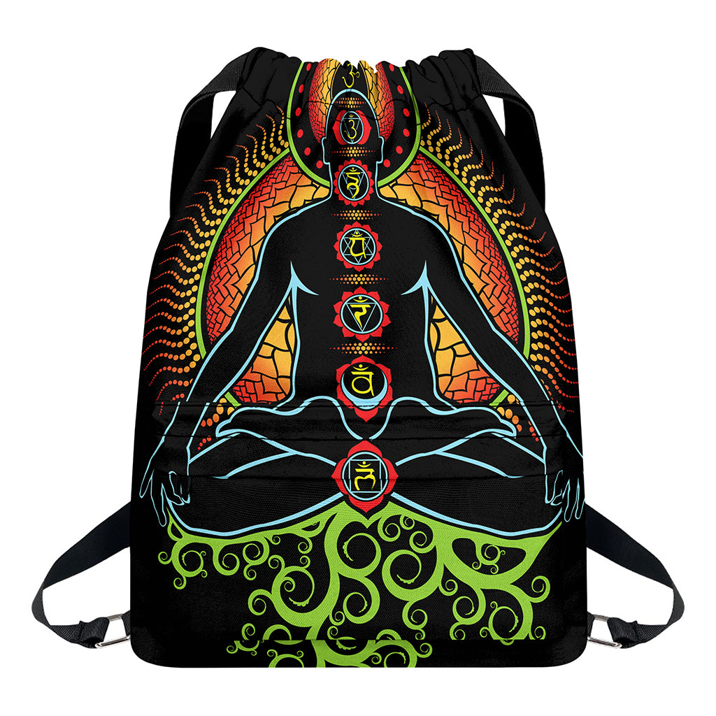 The Seven Chakras Print Drawstring Backpack