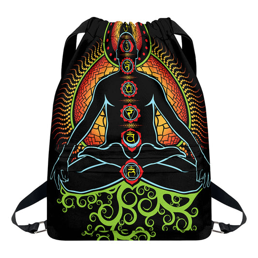 The Seven Chakras Print Drawstring Backpack