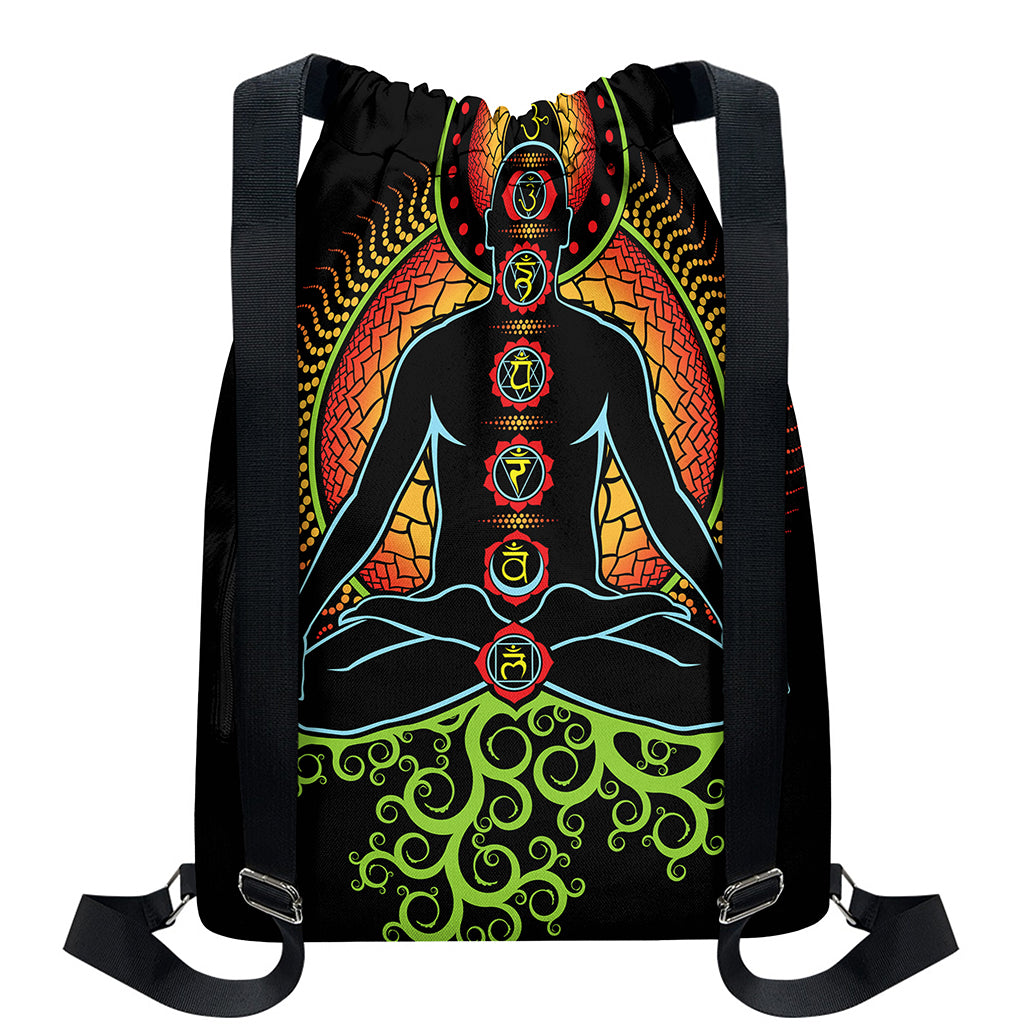 The Seven Chakras Print Drawstring Backpack