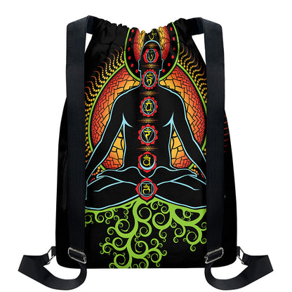 The Seven Chakras Print Drawstring Backpack