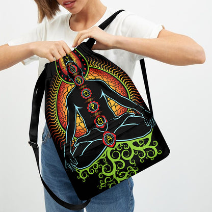 The Seven Chakras Print Drawstring Backpack
