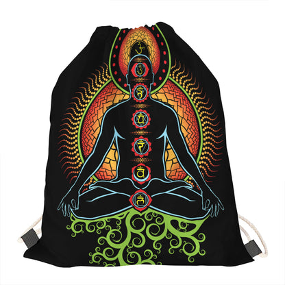The Seven Chakras Print Drawstring Bag