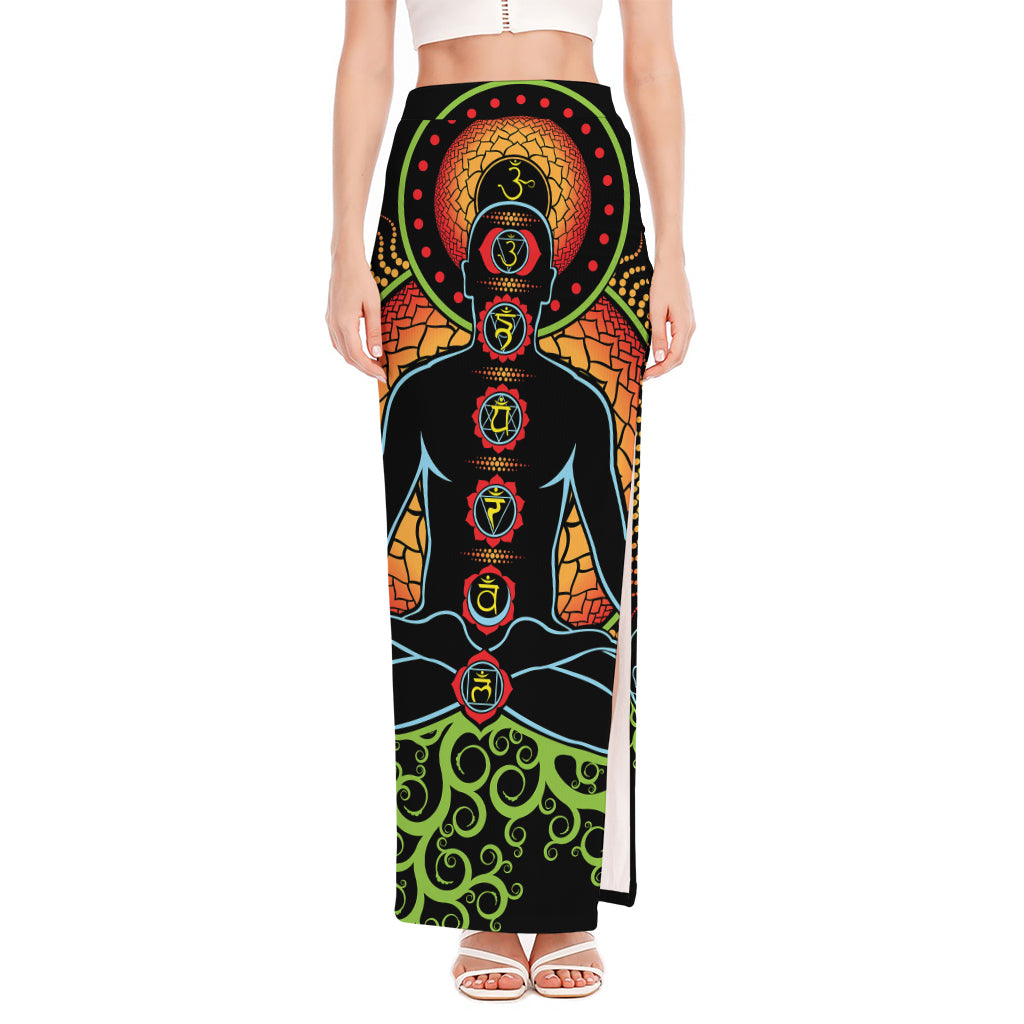 The Seven Chakras Print High Slit Maxi Skirt