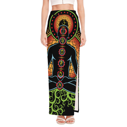 The Seven Chakras Print High Slit Maxi Skirt