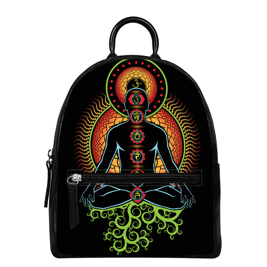The Seven Chakras Print Leather Backpack