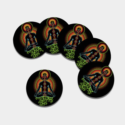 The Seven Chakras Print Leather Coaster Set