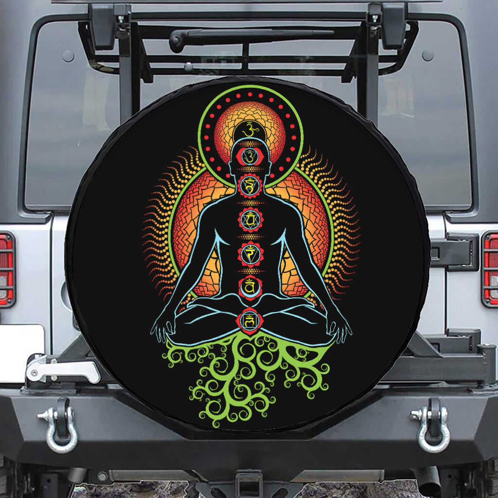 The Seven Chakras Print Leather Spare Tire Cover