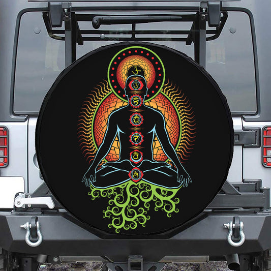 The Seven Chakras Print Leather Spare Tire Cover