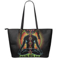 The Seven Chakras Print Leather Tote Bag With Zipper