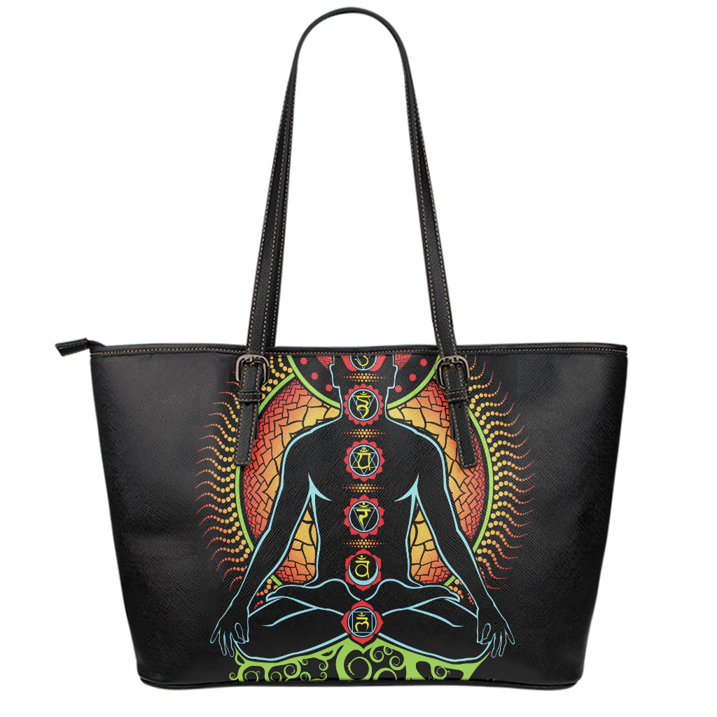 The Seven Chakras Print Leather Tote Bag