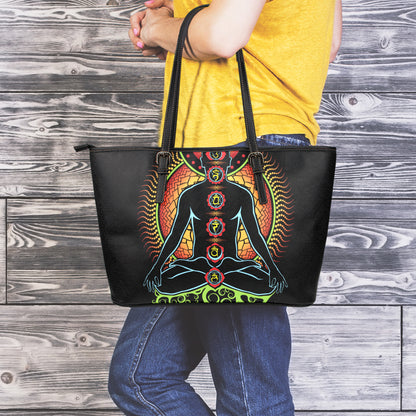 The Seven Chakras Print Leather Tote Bag