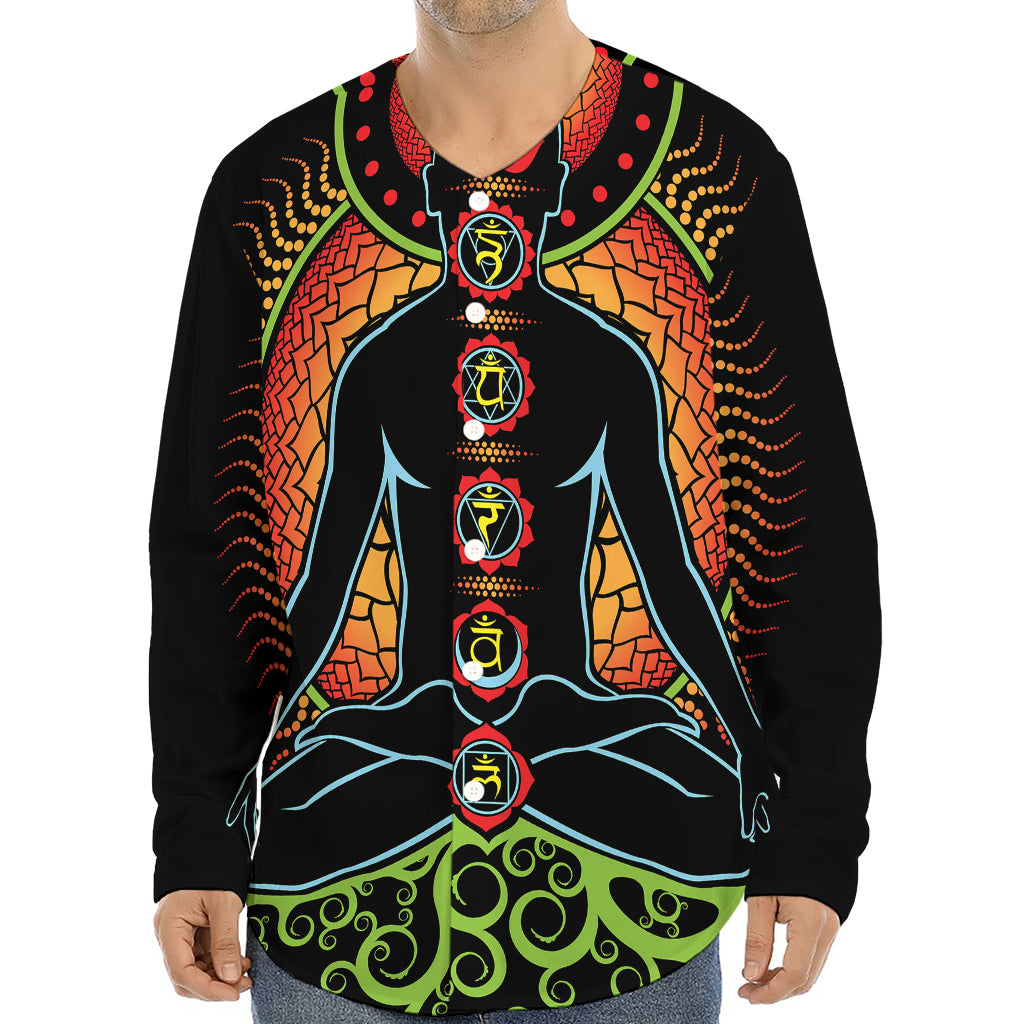 The Seven Chakras Print Long Sleeve Baseball Jersey