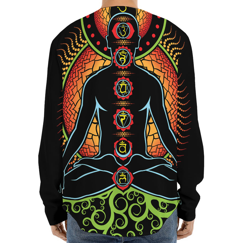 The Seven Chakras Print Long Sleeve Baseball Jersey