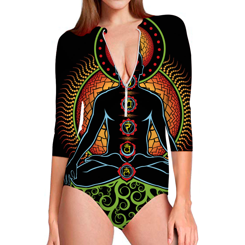 The Seven Chakras Print Long Sleeve Swimsuit