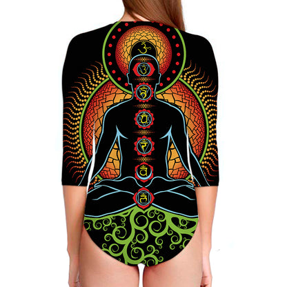 The Seven Chakras Print Long Sleeve Swimsuit