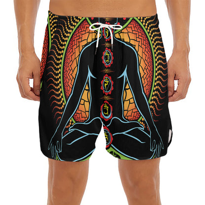 The Seven Chakras Print Men's Split Running Shorts